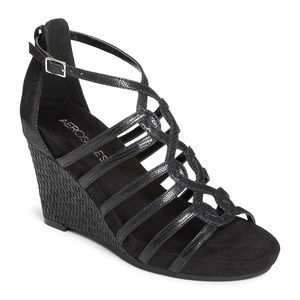 Aerosoles Great Plush Sandal Black Snake Wedge